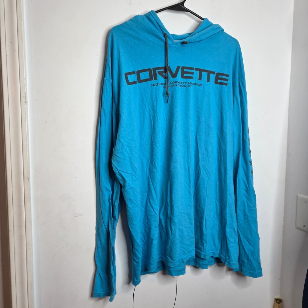 Artisans National Corvette Museum Blue Hooded Long Sleeve Shirt Mens 2XL